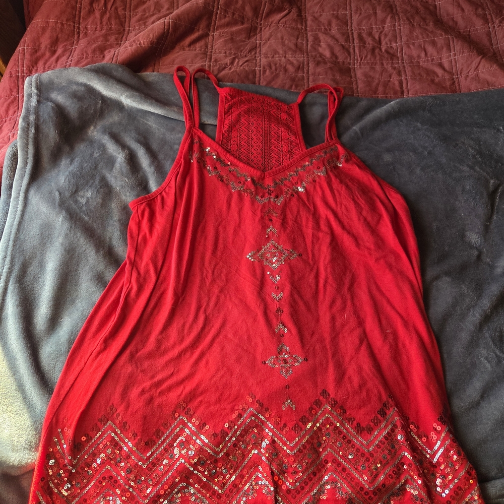 Red Sequin Embellished Women's Top